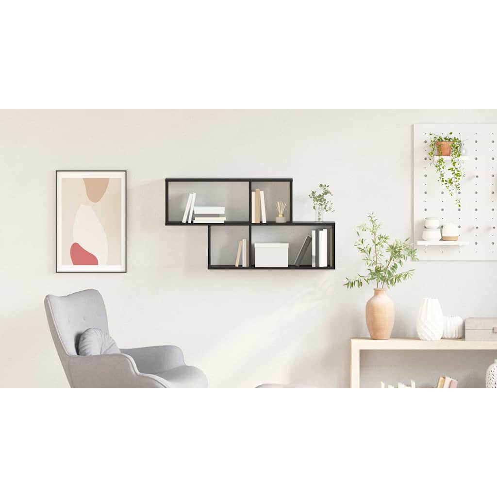 Wall Shelf with Shelf Wall-mounted Black Engineered Wood