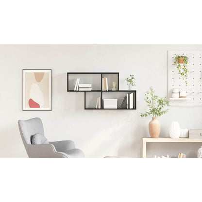Wall Shelf with Shelf Wall-mounted Black Engineered Wood