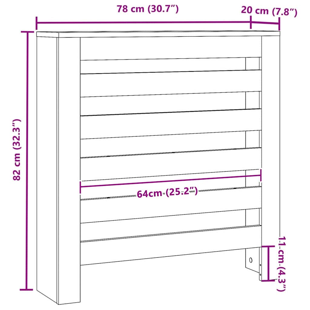 Radiator Cover Black Oak 78 x 20 x 82 cm Engineered Wood