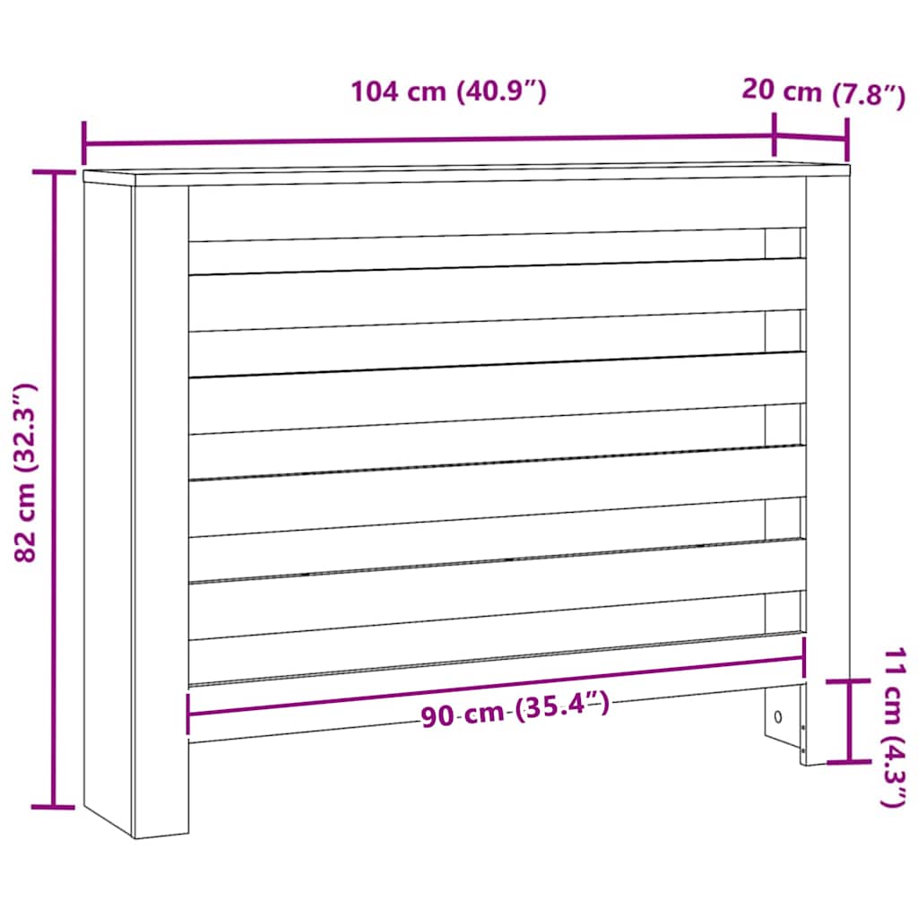 Radiator Cover Black Oak 104 x 20 x 82 cm Engineered Wood