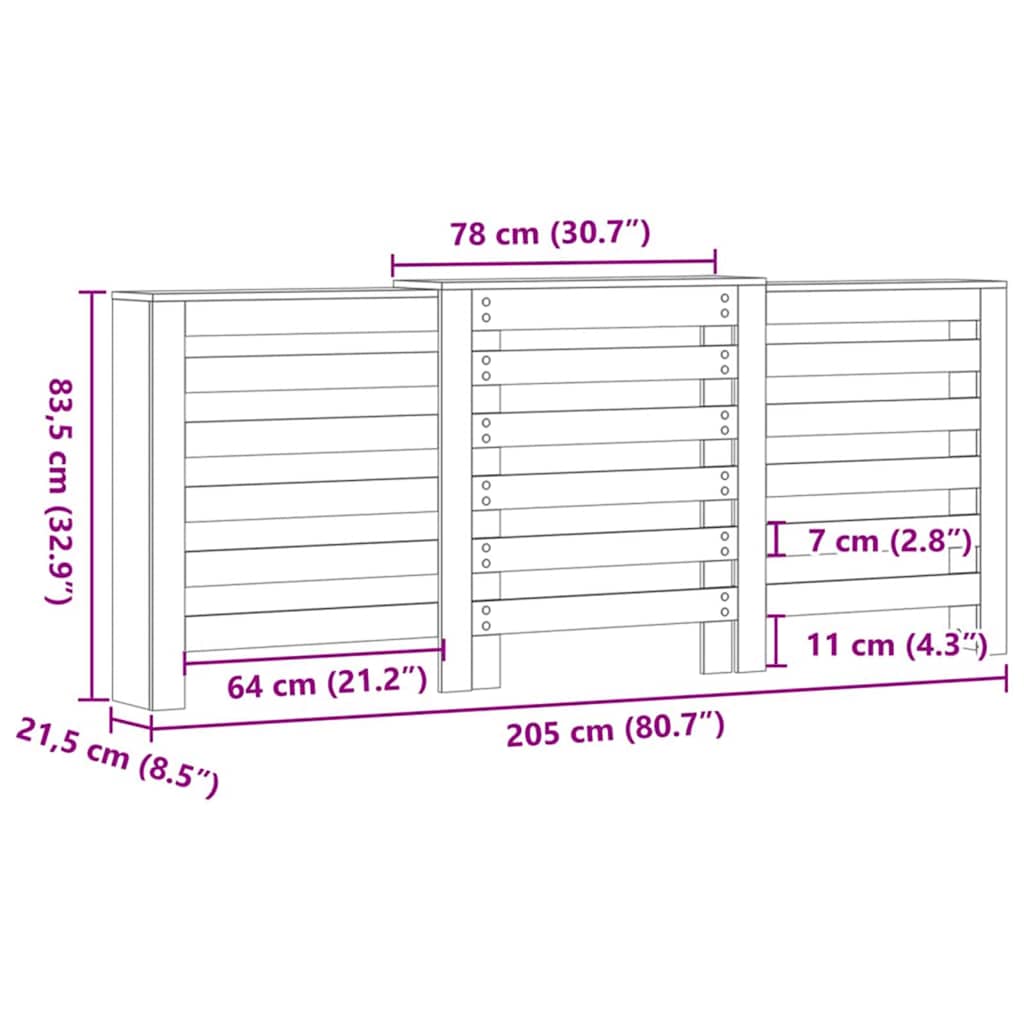Radiator Cover Black Oak 205 x 21.5 x 83.5 cm Engineered Wood