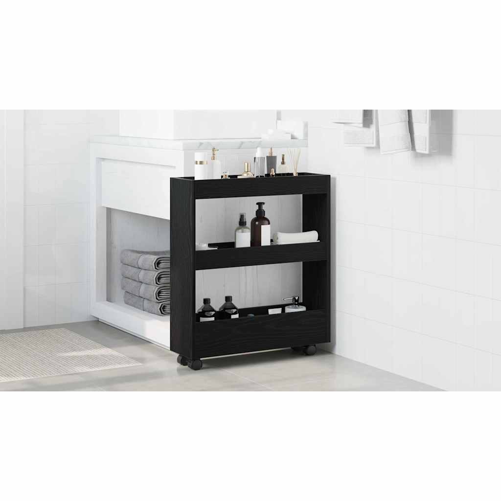 Narrow Storage Trolley Black Oak 60 x 18 x 70 cm