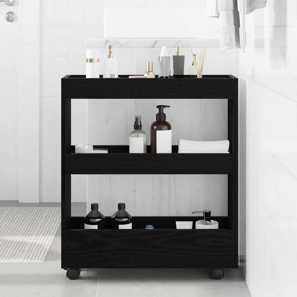 Narrow Storage Trolley Black Oak 60 x 18 x 70 cm