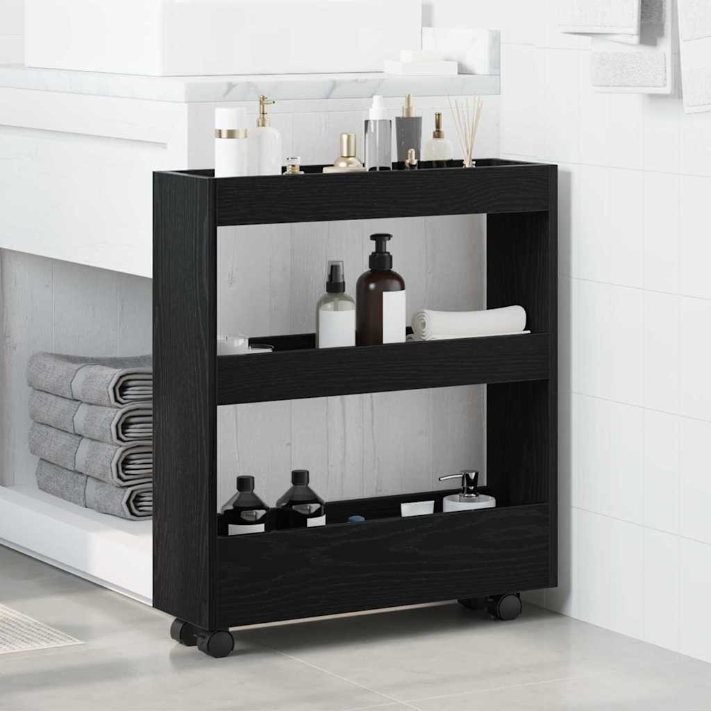 Narrow Storage Trolley Black Oak 60 x 18 x 70 cm