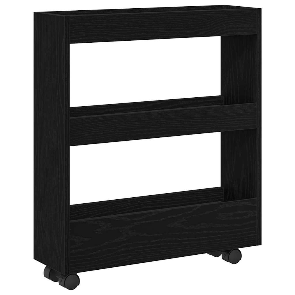 Narrow Storage Trolley Black Oak 60 x 18 x 70 cm