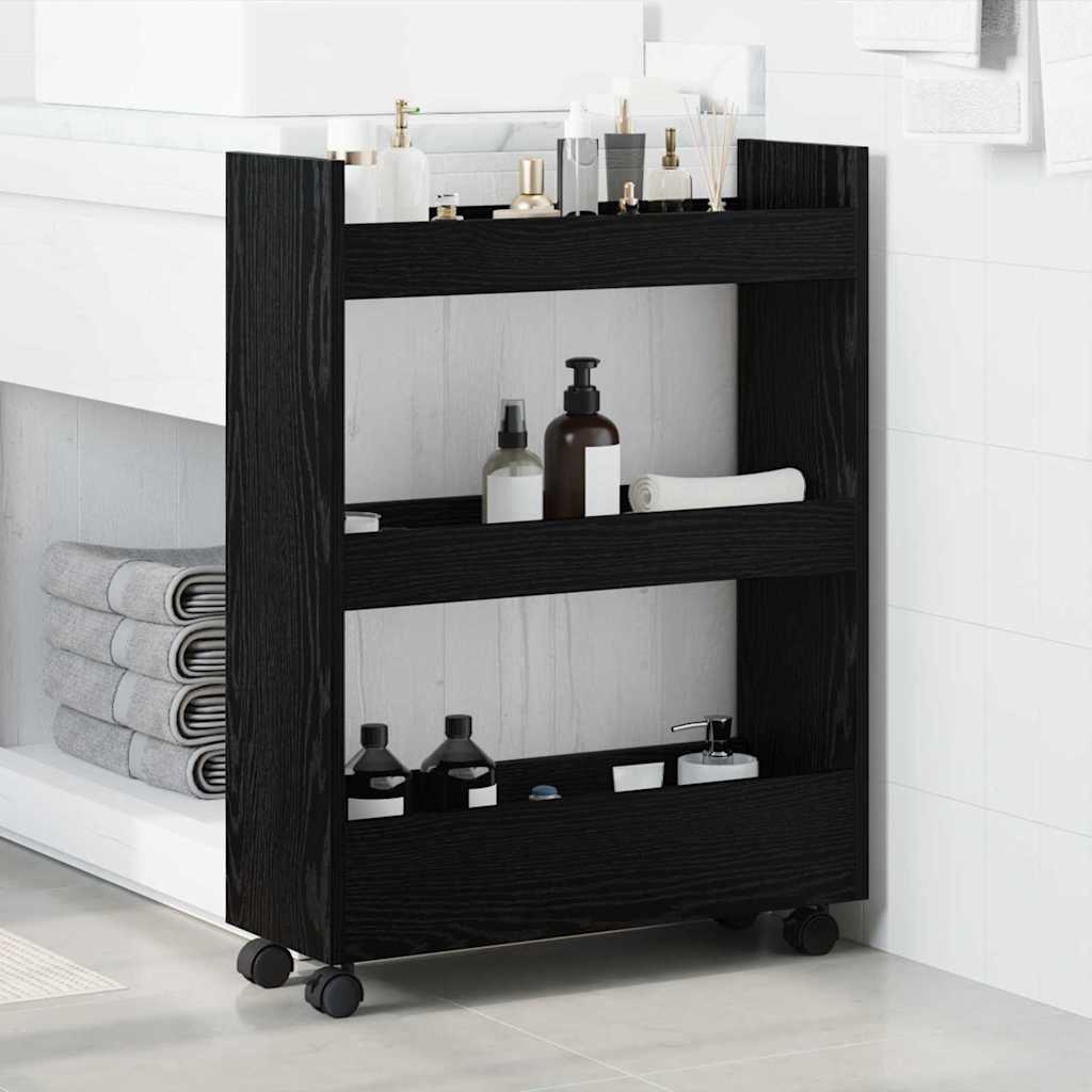 Narrow Storage Trolley Black Oak 60 x 22 x 80 cm