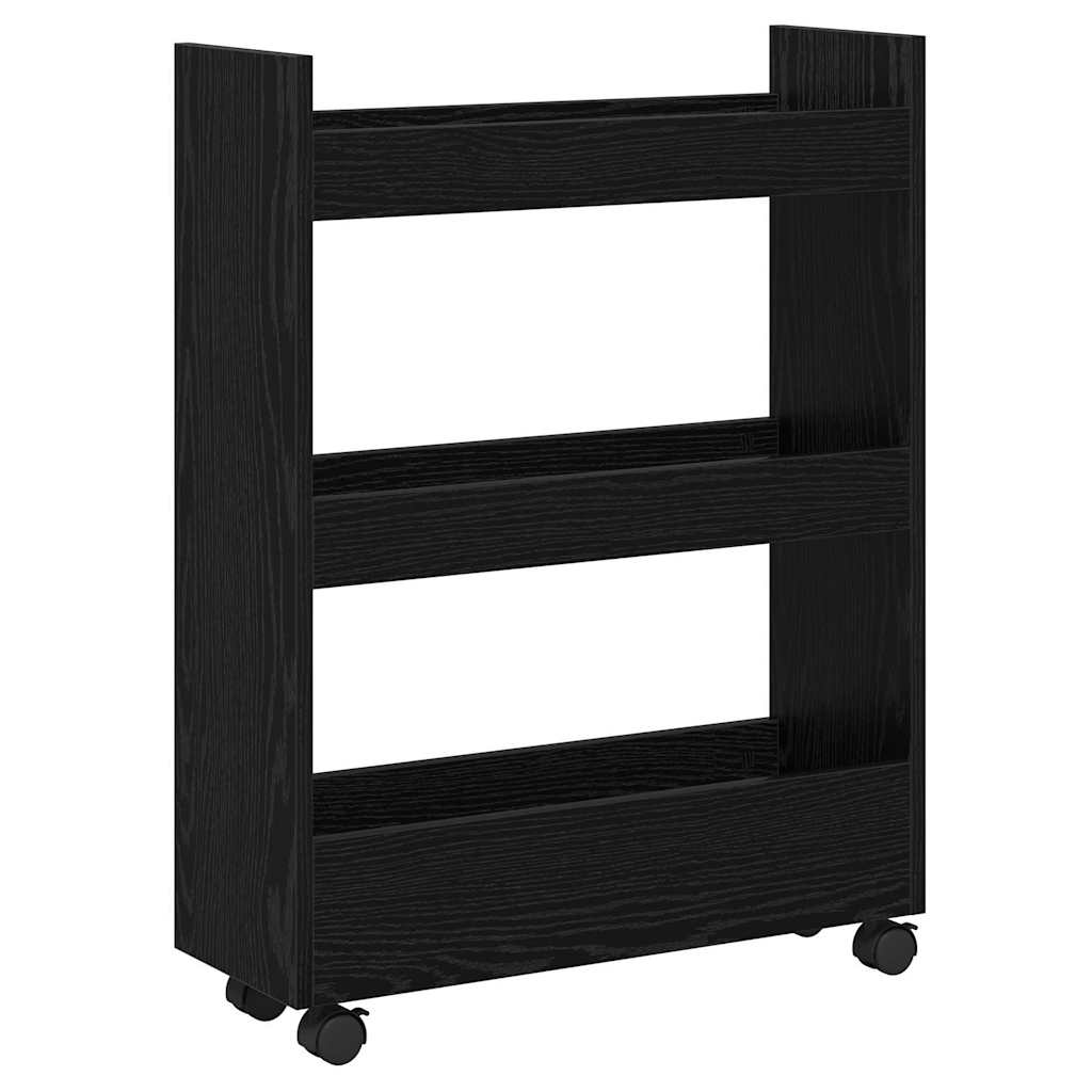 Narrow Storage Trolley Black Oak 60 x 22 x 80 cm