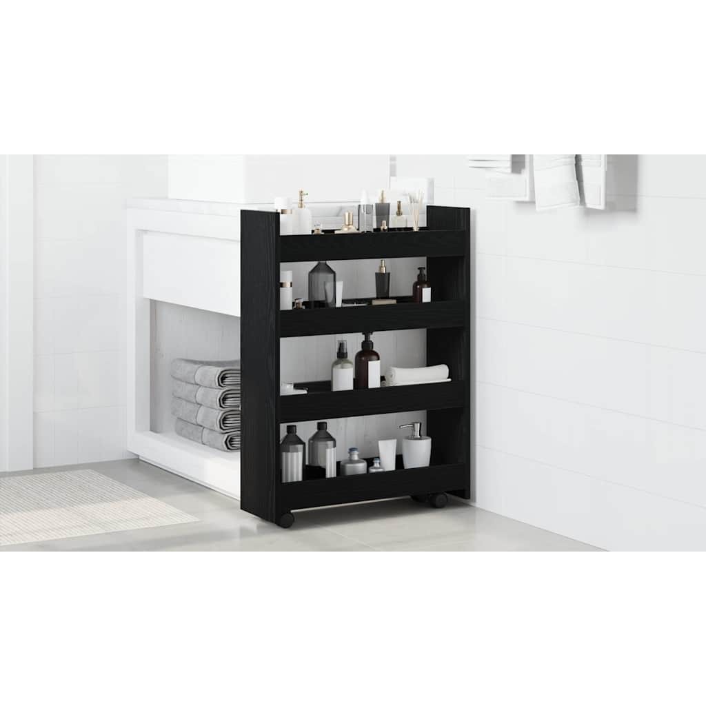 Narrow Storage Trolley Black Oak 60 x 20 x 82 cm