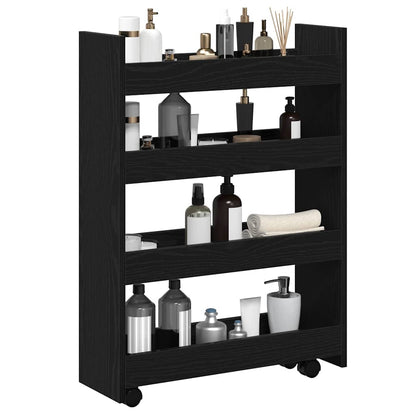 Narrow Storage Trolley Black Oak 60 x 20 x 82 cm