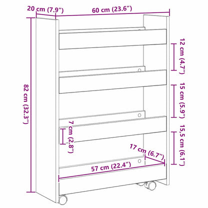 Narrow Storage Trolley Black Oak 60 x 20 x 82 cm