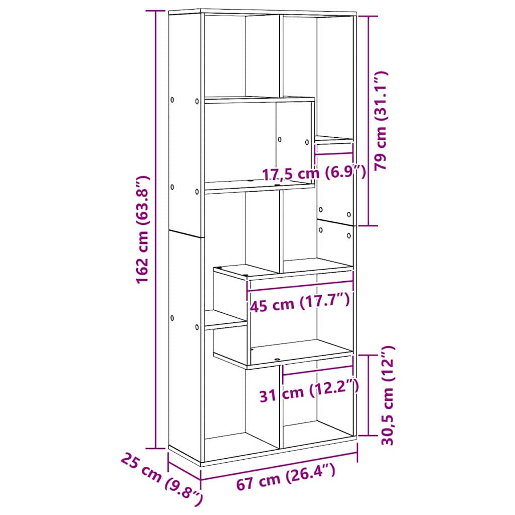 Book Cabinet Black Oak 67 x 25 x 162 cm Engineered Wood