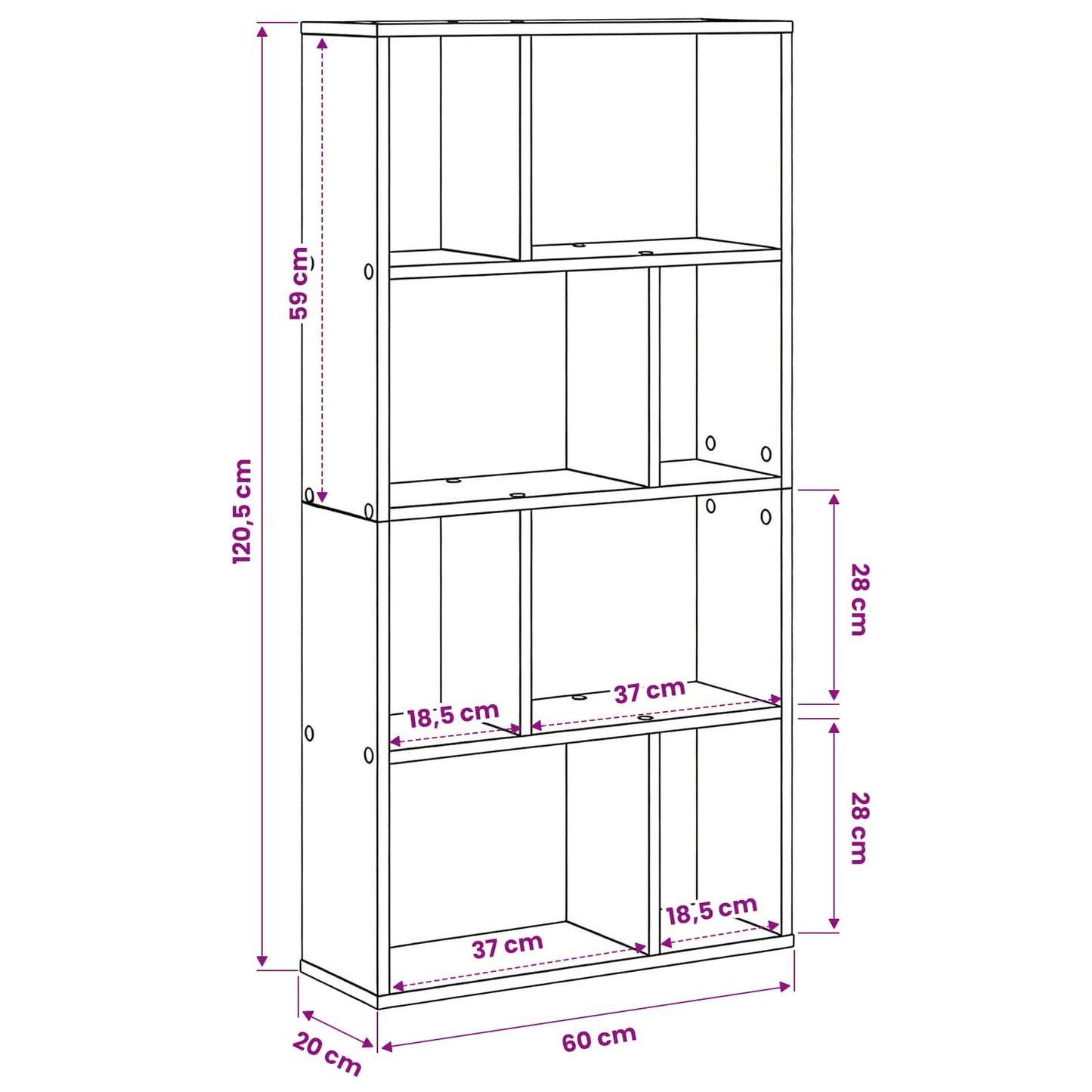 Book Cabinet 8-Tier 60 x 20 x 120.5 cm Engineered Wood