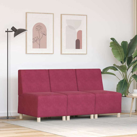 Modular Sofa Unit Armless 3 pcs Wine Red 55 x 74 x 82 cm Velvet