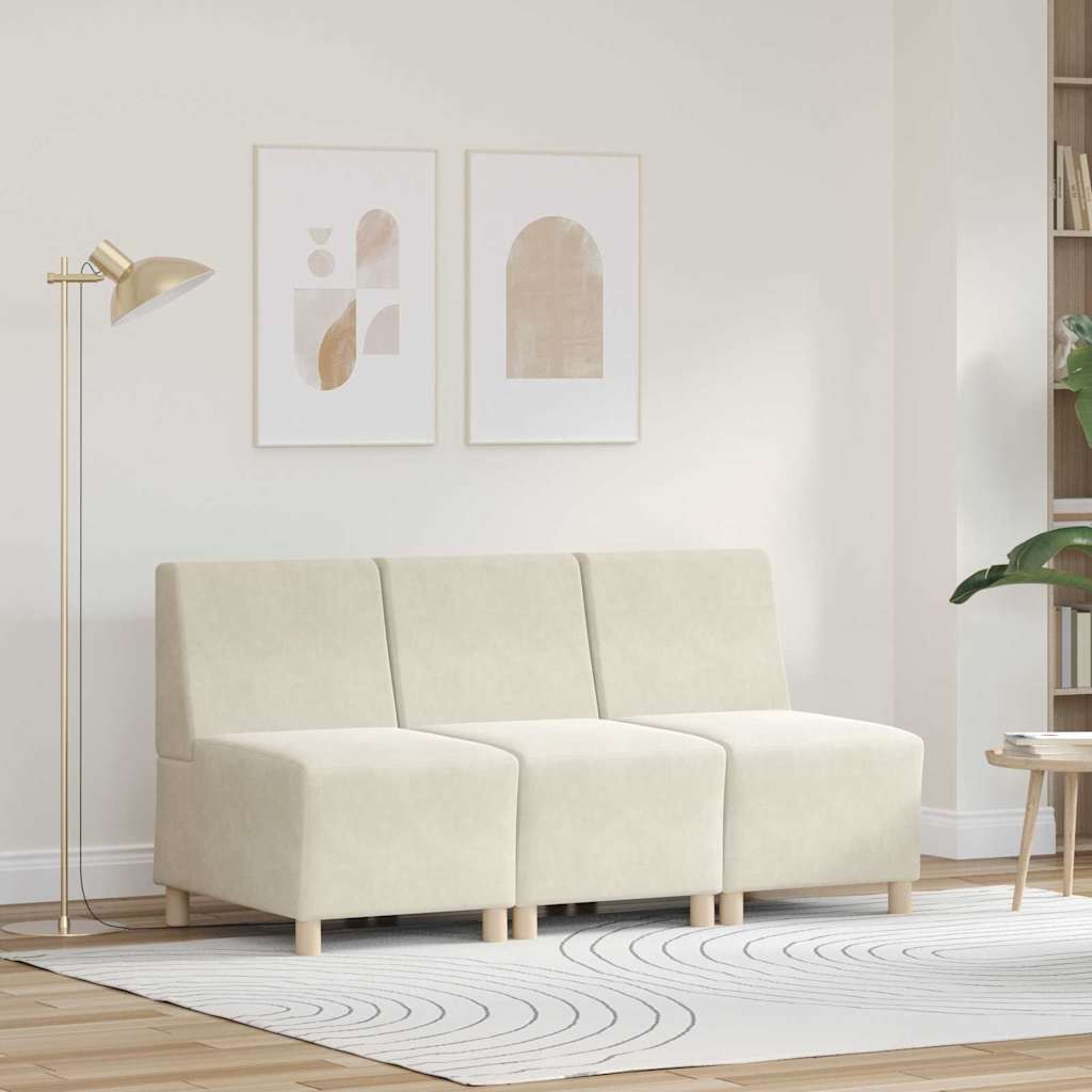 Modular Sofa Unit Armless 3 pcs Cream 55 x 74 x 82 cm Velvet