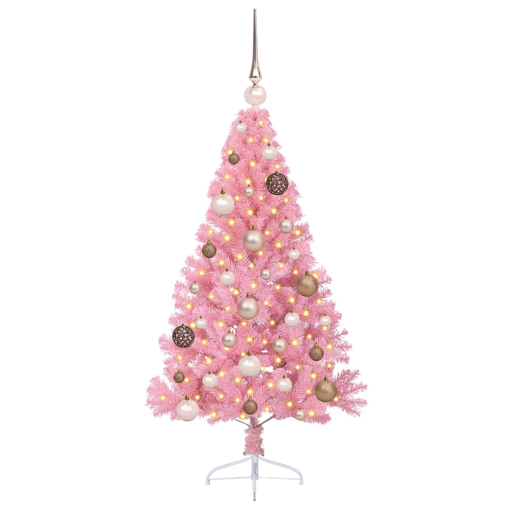 Artificial Pre-lit Christmas Tree with 150 LEDs Pink 120 cm PVC