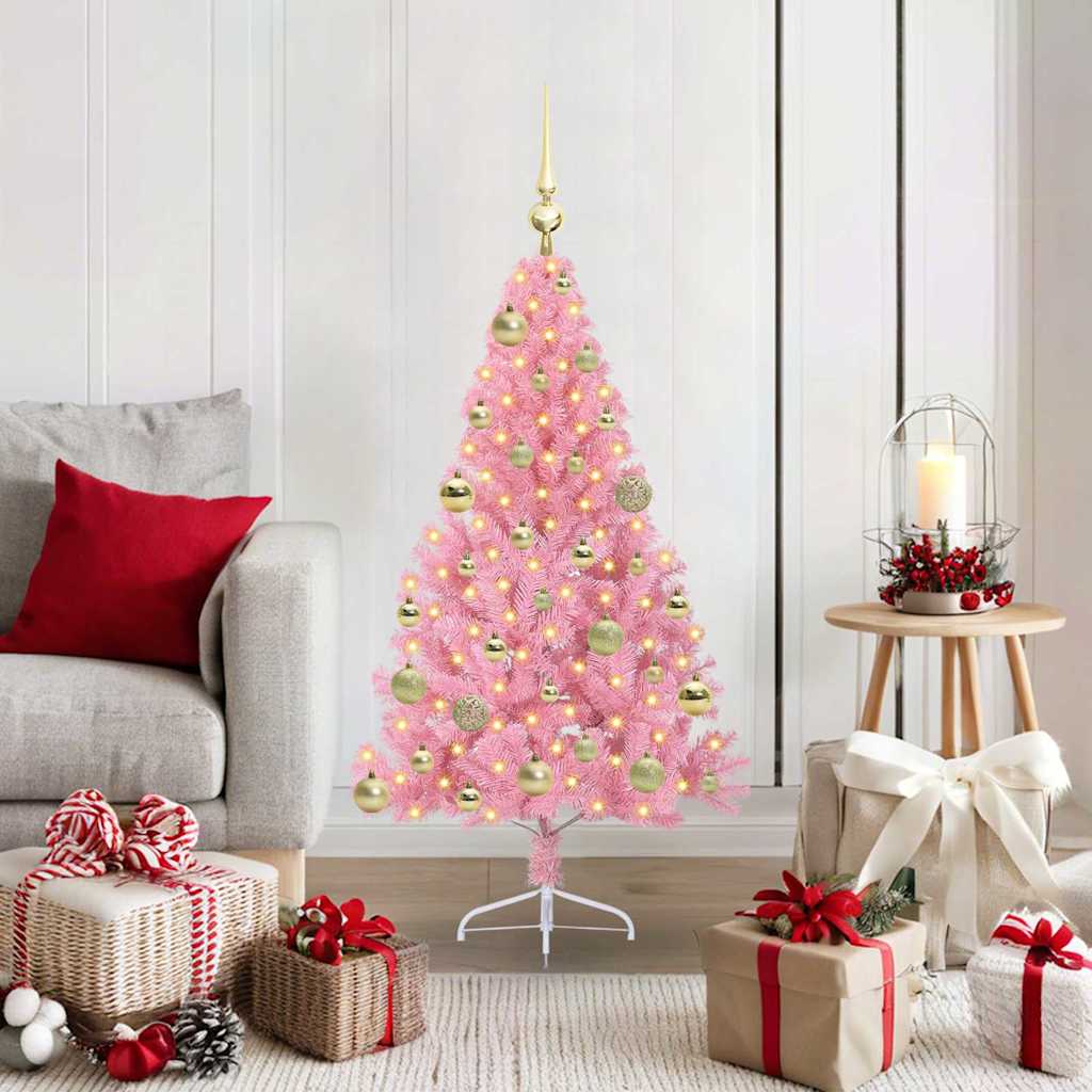 Artificial Pre-lit Christmas Tree with 150 LEDs Pink 120 cm PVC