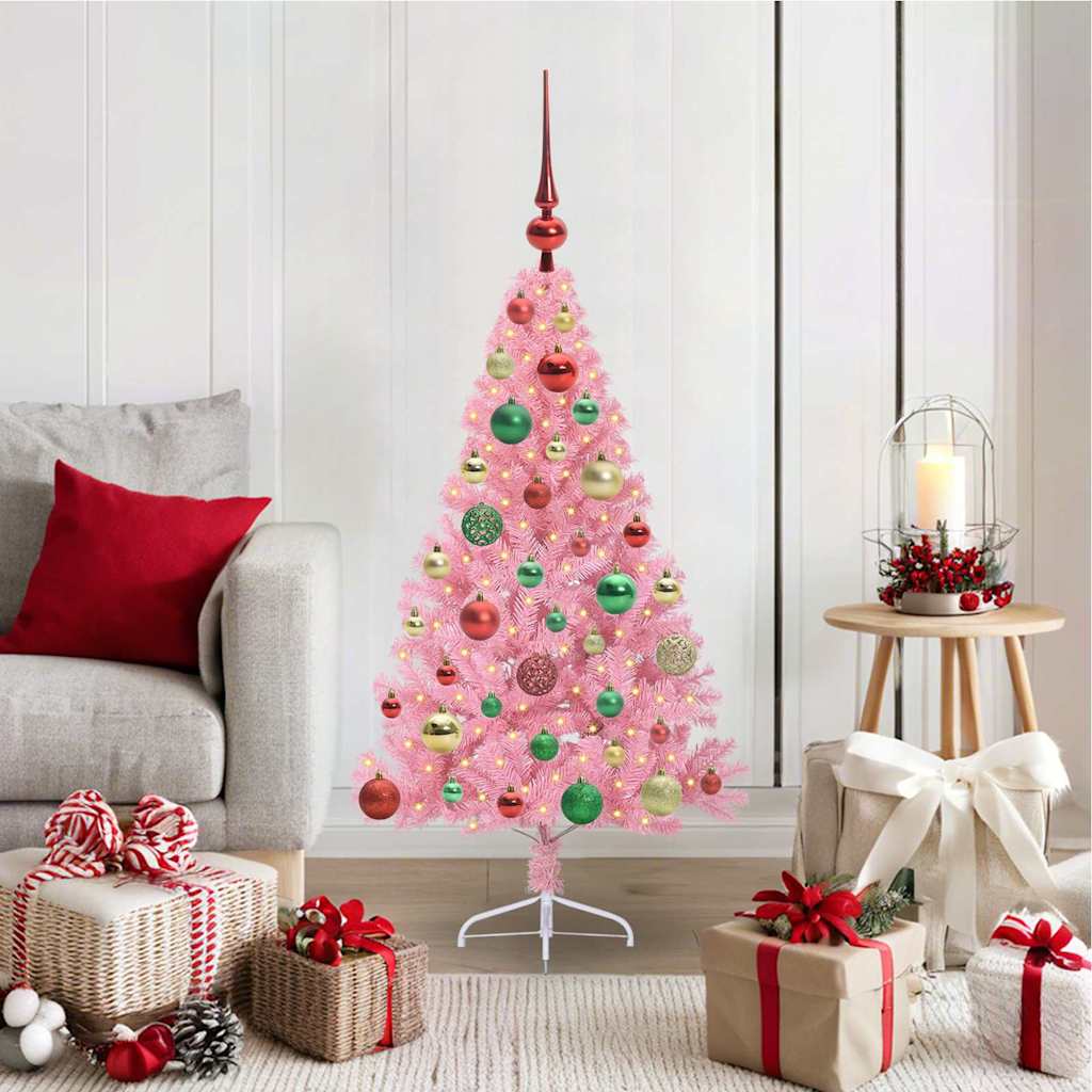 Artificial Pre-lit Christmas Tree Pink 120 cm PVC