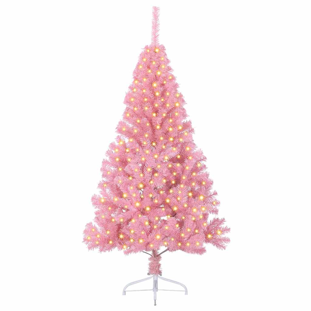 Artificial Pre-lit Christmas Tree with 300 LEDs Pink 180 cm PVC