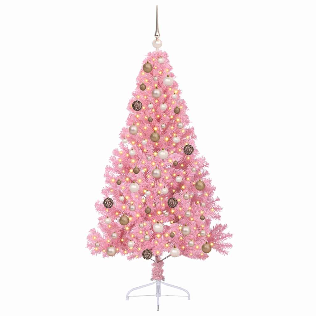 Artificial Pre-lit Christmas Tree with 300 LEDs Pink 180 cm PVC