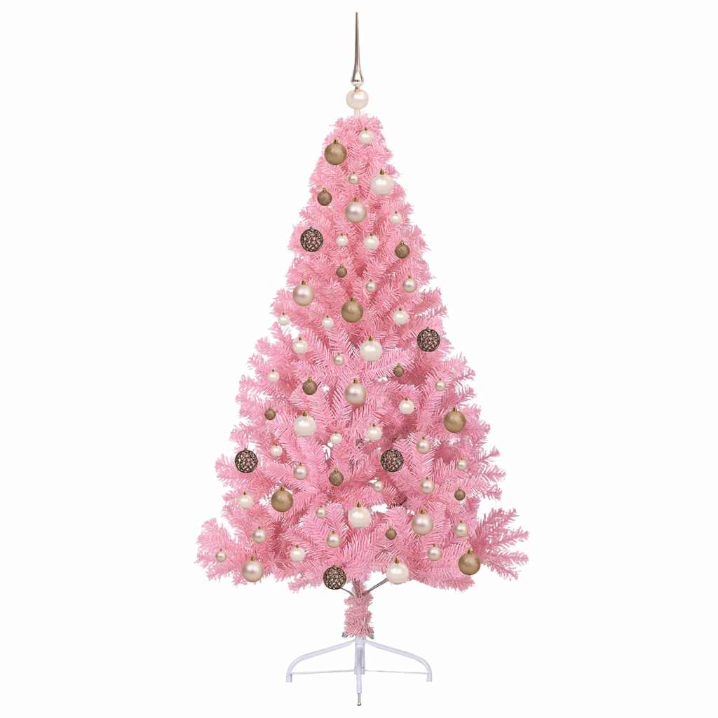 Artificial Pre-lit Christmas Tree with 300 LEDs Pink 180 cm PVC