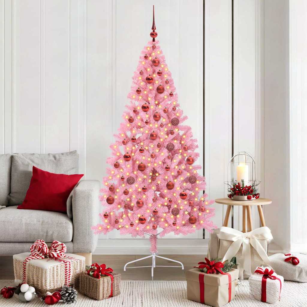 Artificial Pre-lit Christmas Tree Pink 180 cm PVC