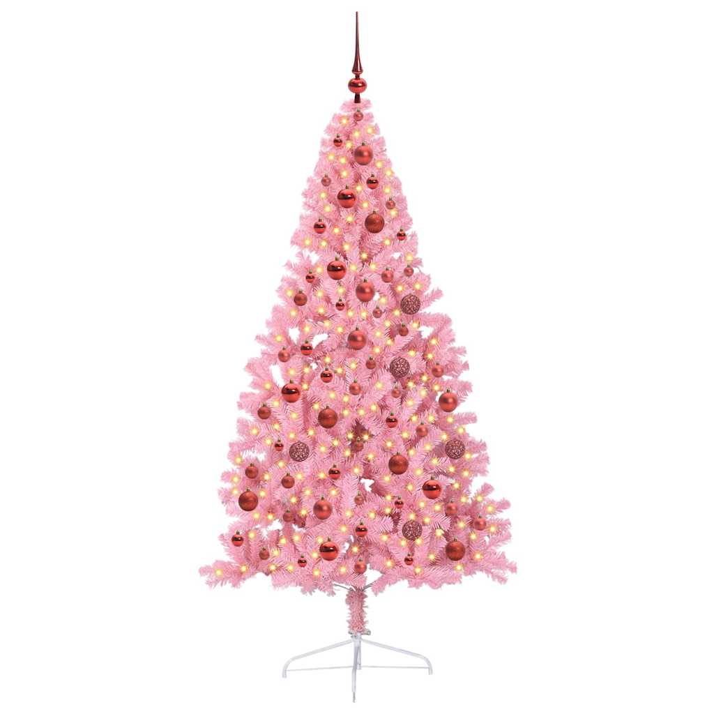 Artificial Pre-lit Christmas Tree Pink 180 cm PVC
