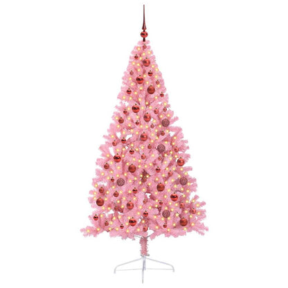 Artificial Pre-lit Christmas Tree Pink 180 cm PVC