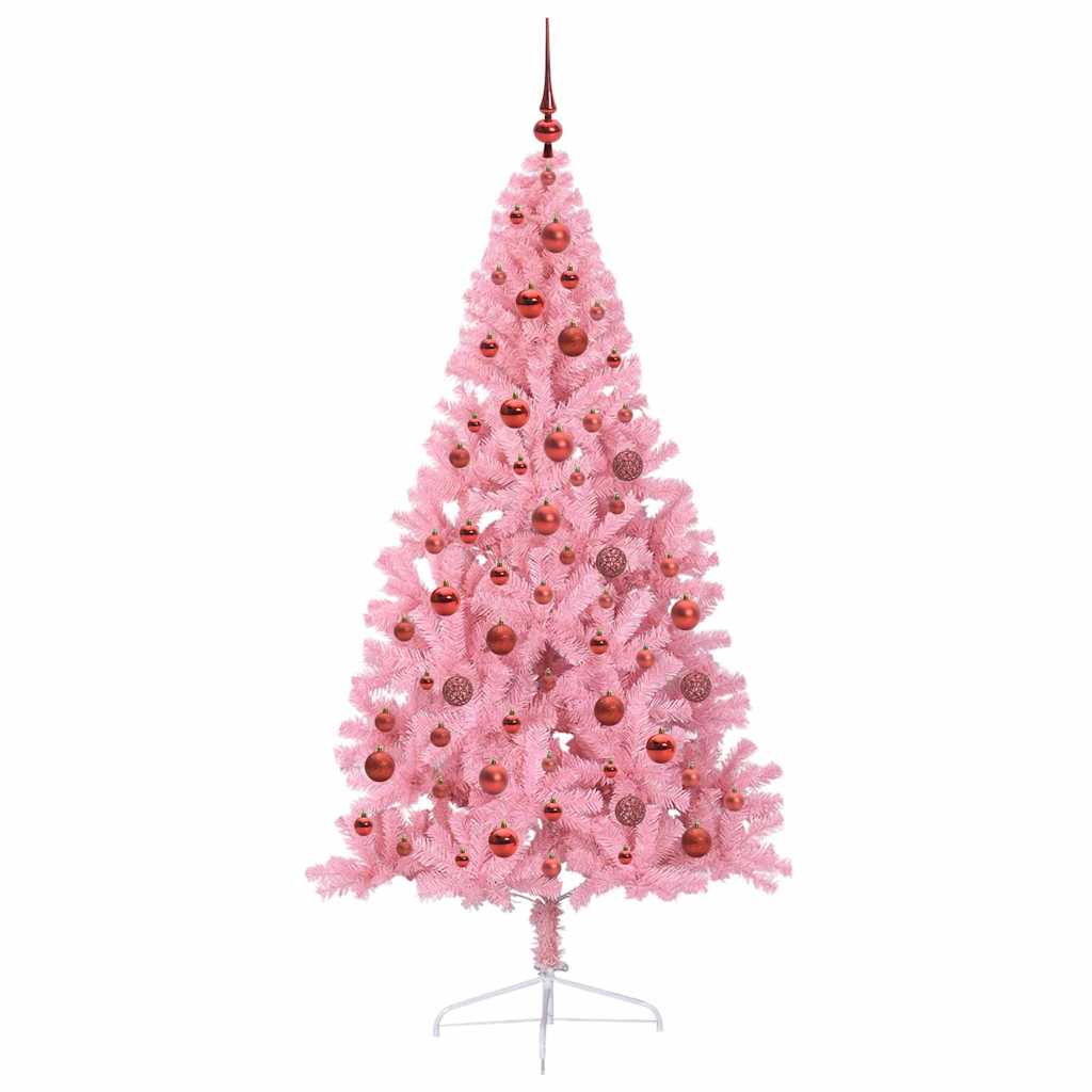 Artificial Pre-lit Christmas Tree Pink 180 cm PVC