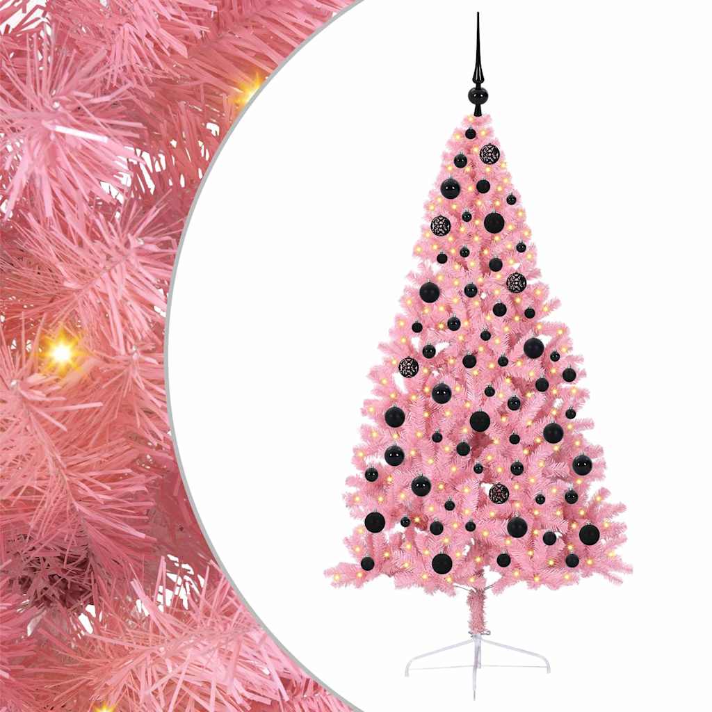 Artificial Pre-lit Christmas Tree with 300 LEDs Pink 180 cm PVC