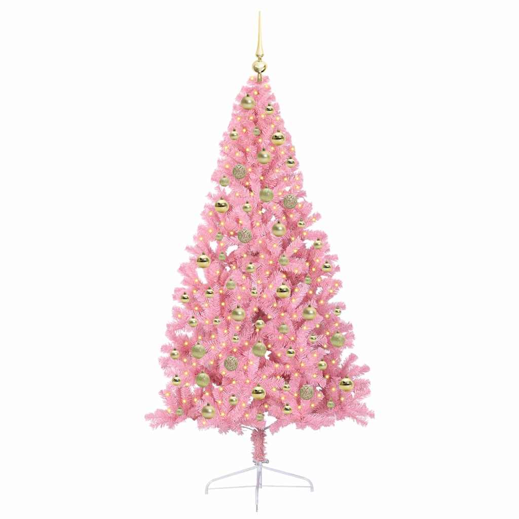 Artificial Pre-lit Christmas Tree Pink 180 cm PVC