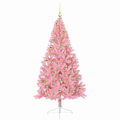 Artificial Pre-lit Christmas Tree Pink 180 cm PVC