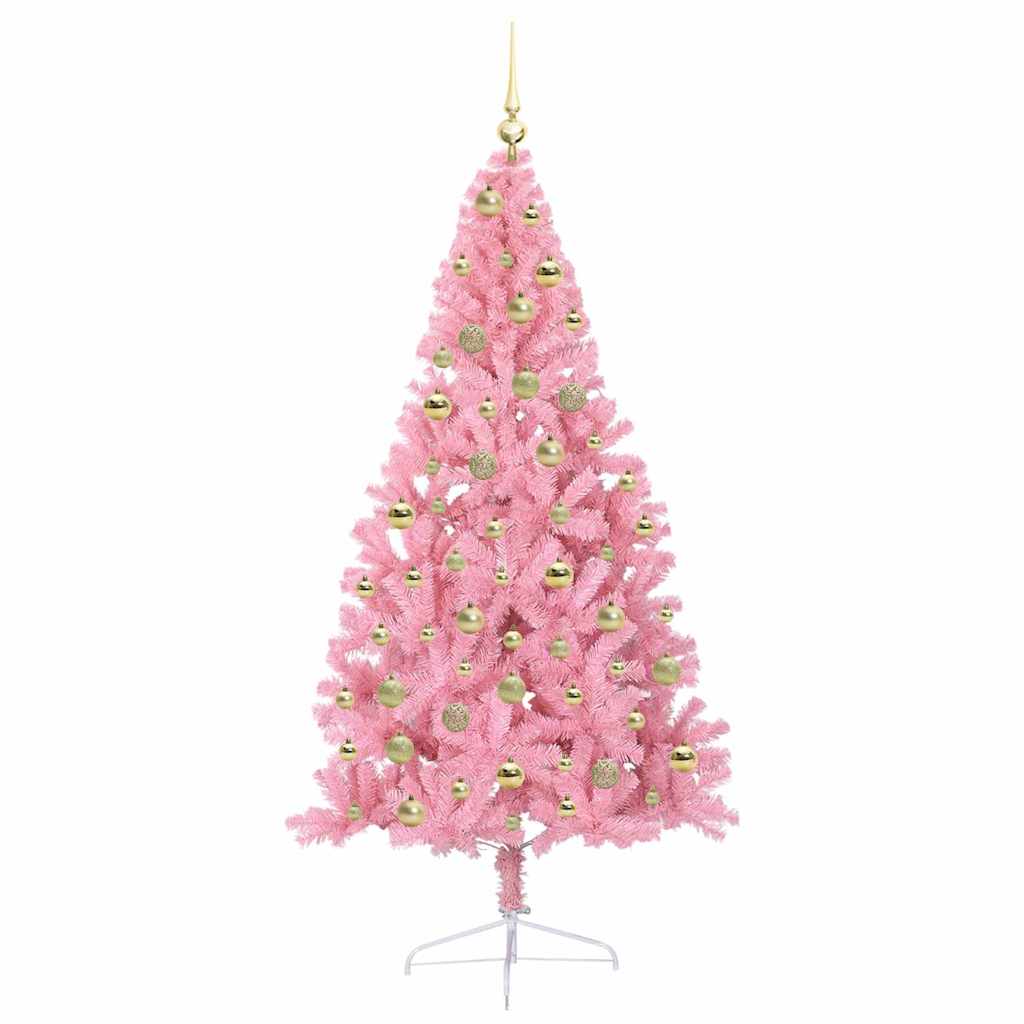Artificial Pre-lit Christmas Tree Pink 180 cm PVC