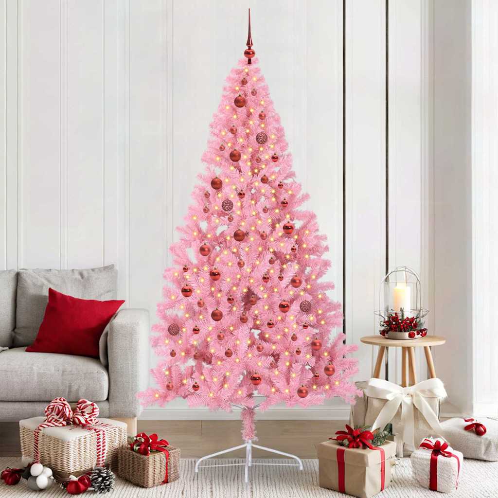 Artificial Pre-lit Christmas Tree Pink 210 cm PVC