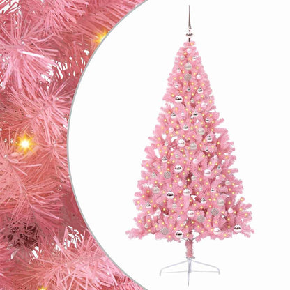 Artificial Pre-lit Christmas Tree with 300 LEDs Pink 210 cm PVC