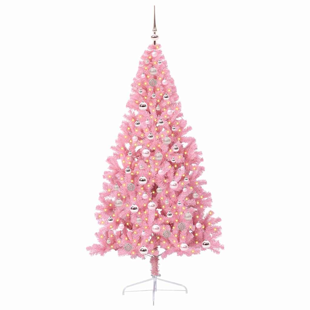 Artificial Pre-lit Christmas Tree with 300 LEDs Pink 210 cm PVC