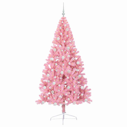 Artificial Pre-lit Christmas Tree with 300 LEDs Pink 210 cm PVC