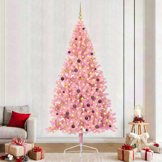 Artificial Pre-lit Christmas Tree with 300 LEDs Pink 240 cm PVC