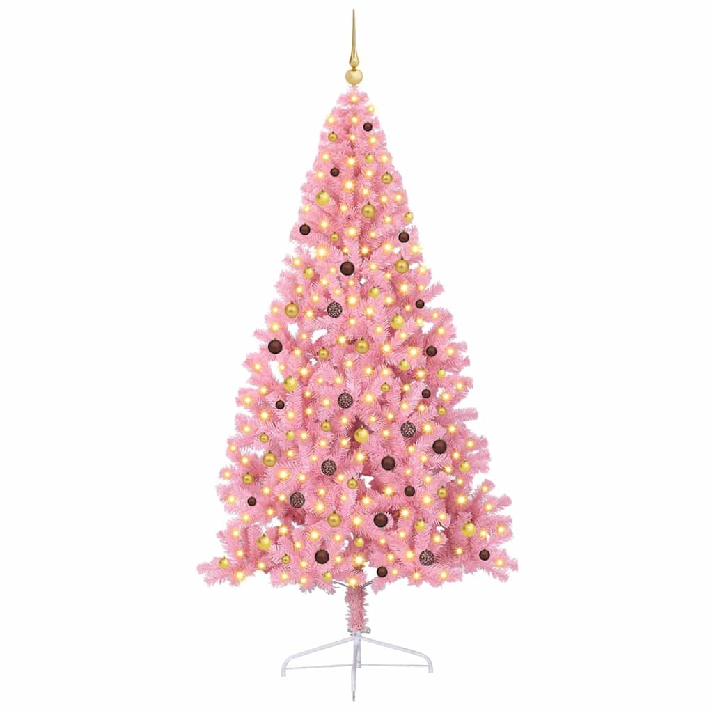 Artificial Pre-lit Christmas Tree with 300 LEDs Pink 240 cm PVC