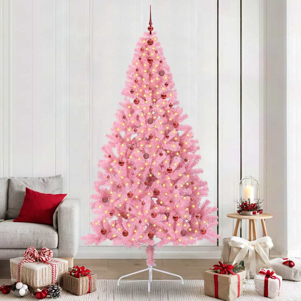 Artificial Pre-lit Christmas Tree Pink 240 cm PVC