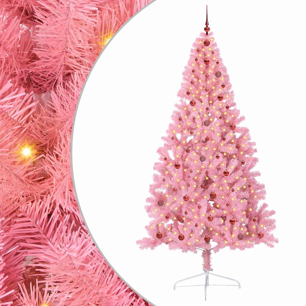 Artificial Pre-lit Christmas Tree Pink 240 cm PVC