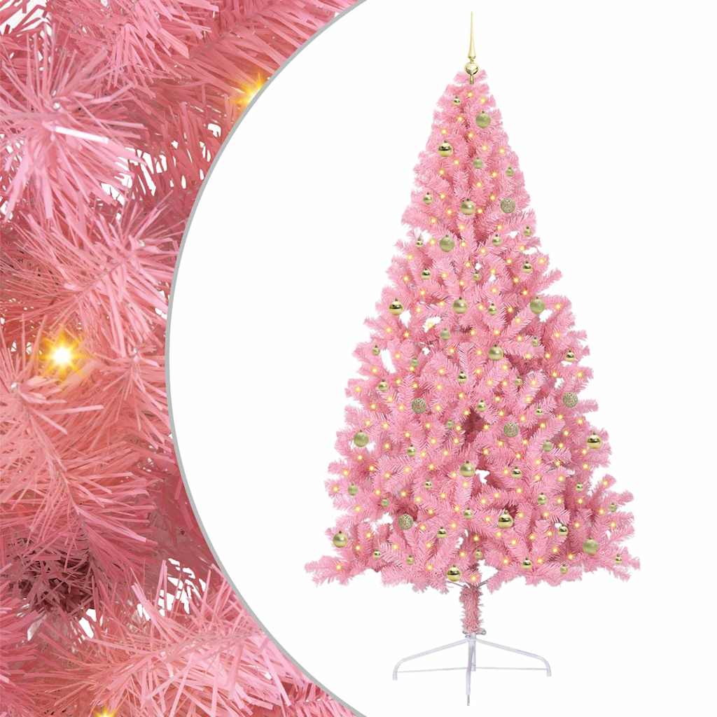 Artificial Pre-lit Christmas Tree Pink 240 cm PVC