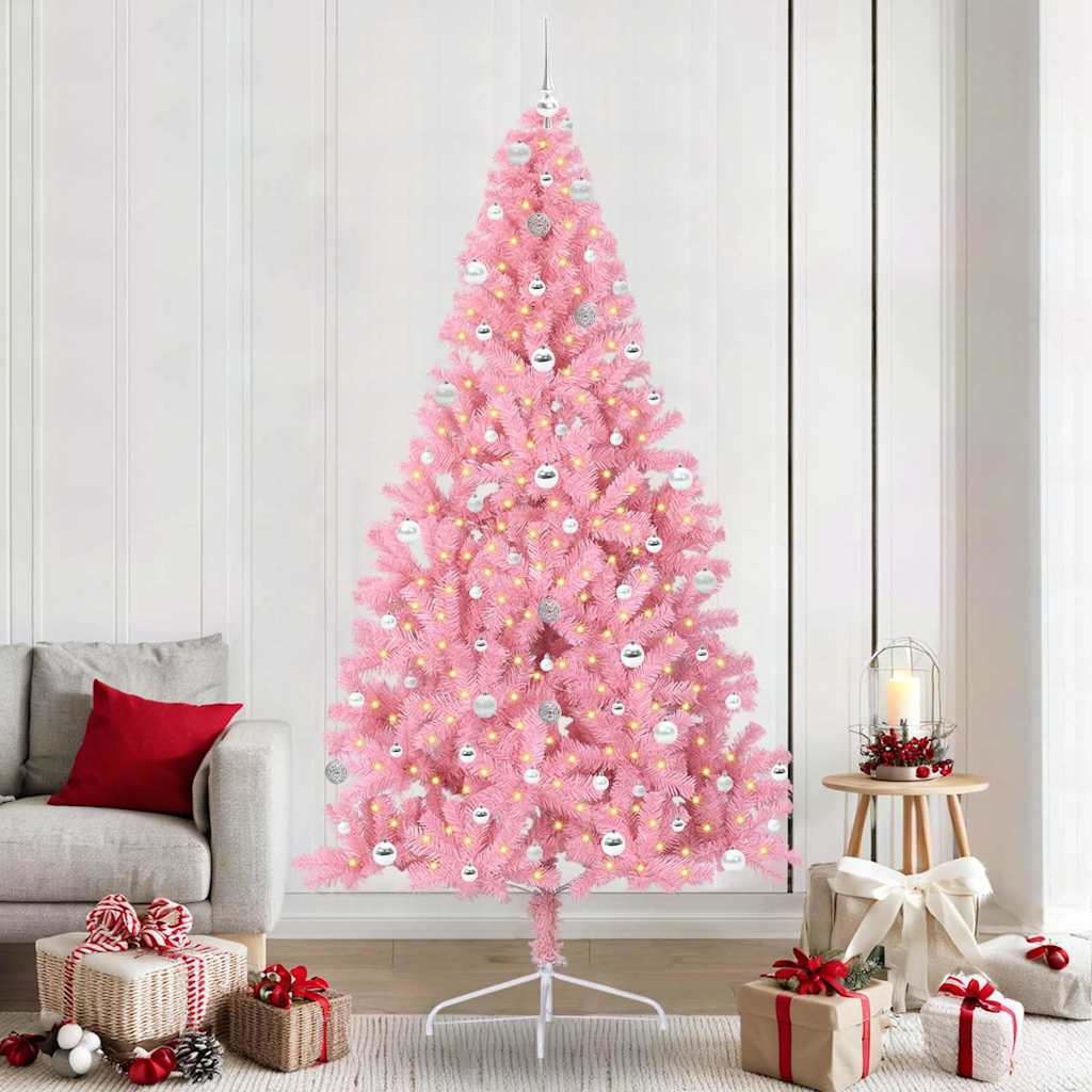 Artificial Pre-lit Christmas Tree Pink 240 cm PVC