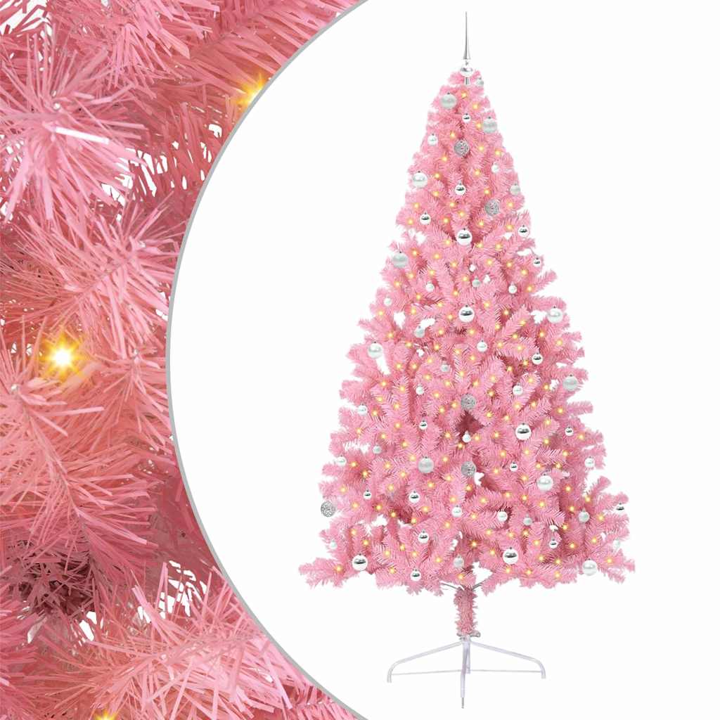 Artificial Pre-lit Christmas Tree Pink 240 cm PVC