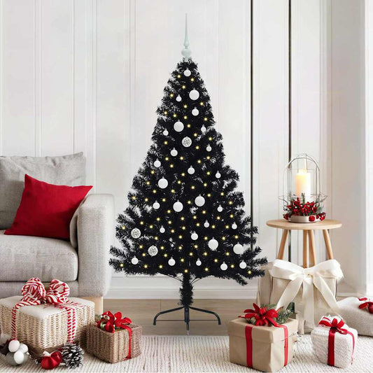 Artificial Pre-lit Christmas Tree Black 150 cm PVC