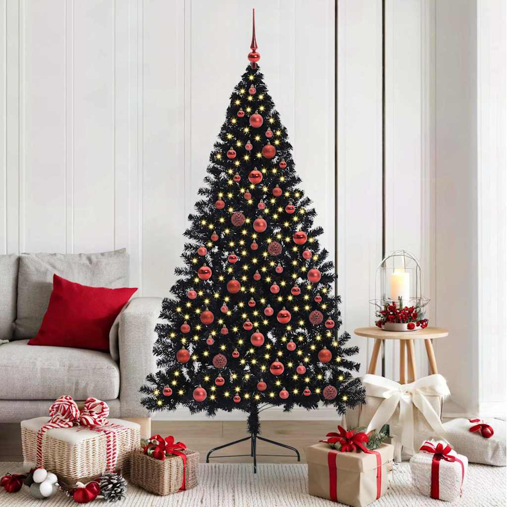 Artificial Pre-lit Christmas Tree Black 180 cm PVC