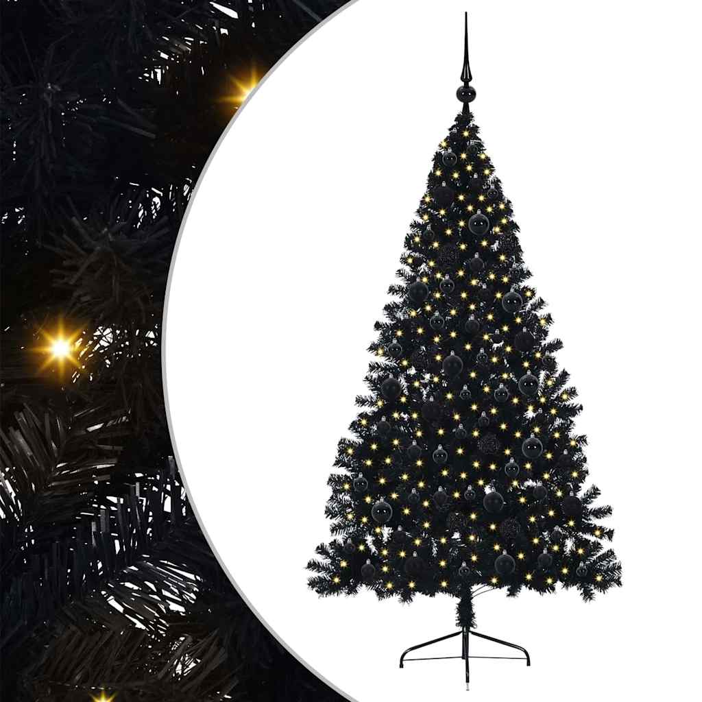 Artificial Pre-lit Christmas Tree Black 180 cm PVC