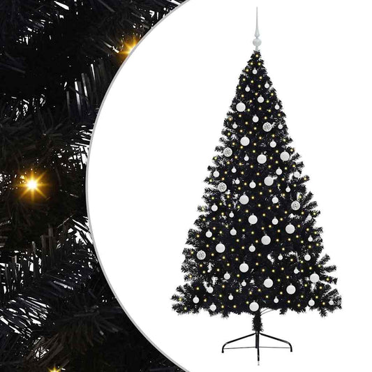 Artificial Pre-lit Christmas Tree Black 180 cm PVC