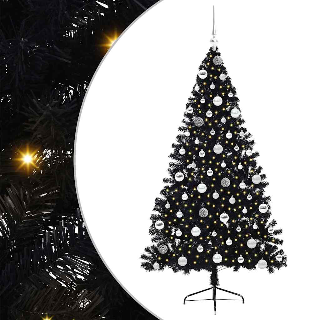 Artificial Pre-lit Christmas Tree Black 180 cm PVC