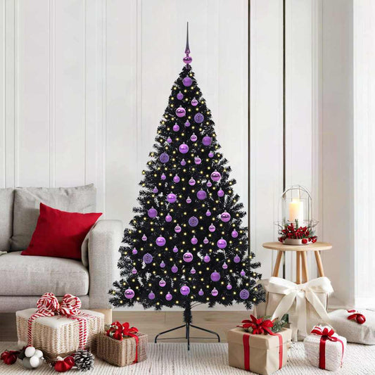Artificial Pre-lit Christmas Tree Black 180 cm PVC