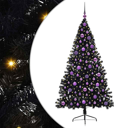 Artificial Pre-lit Christmas Tree Black 180 cm PVC